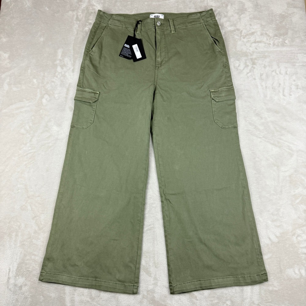 PAIGE Pants Women 33 Vintage Ivy Green Carly Cargo Wide Leg Boho NWT